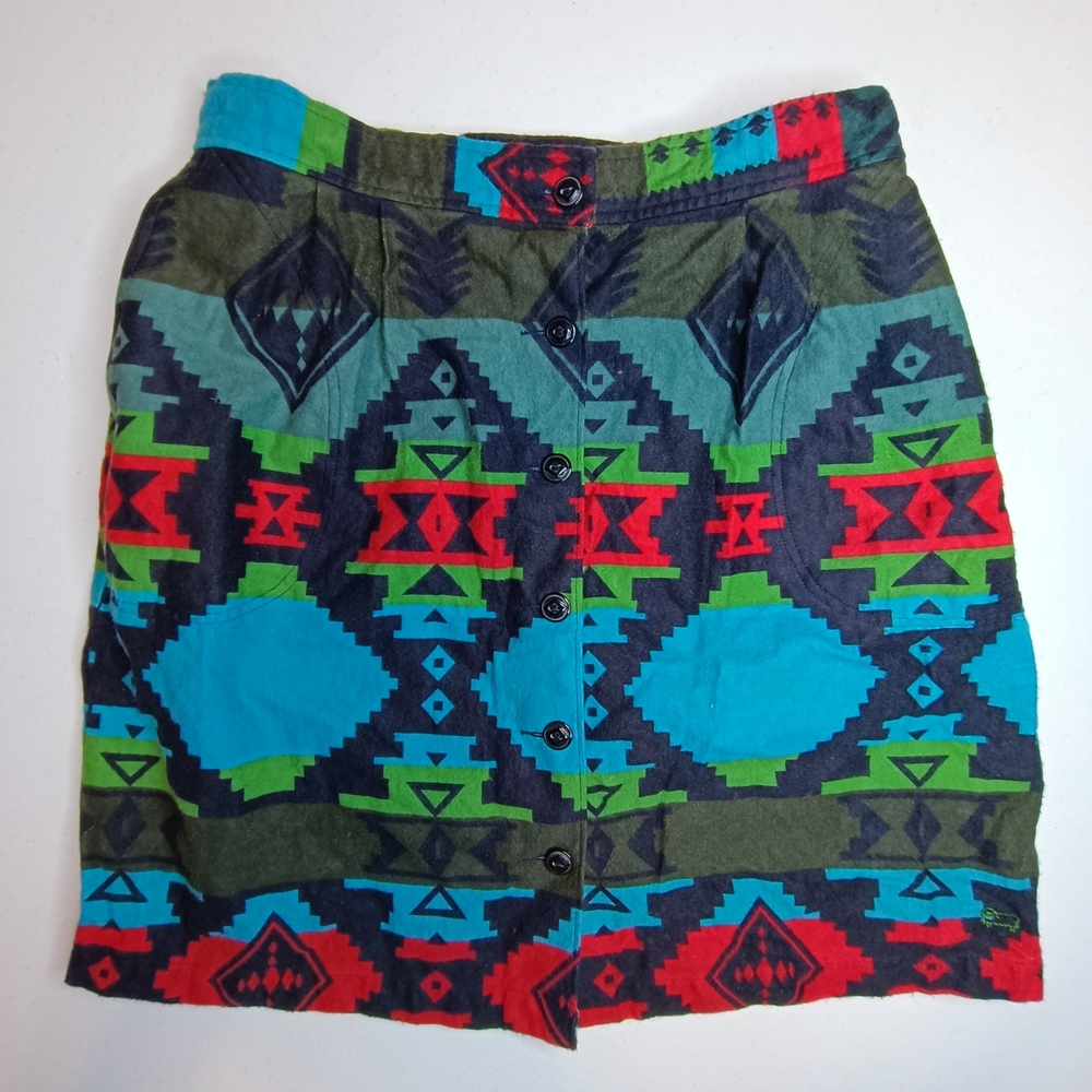 Woolrich Cotton Flanel Colorful Aztec Patterned Mini Skirt Size 8